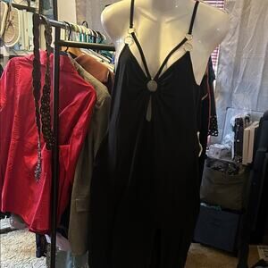 Black Strappy Dress with Gold Accents